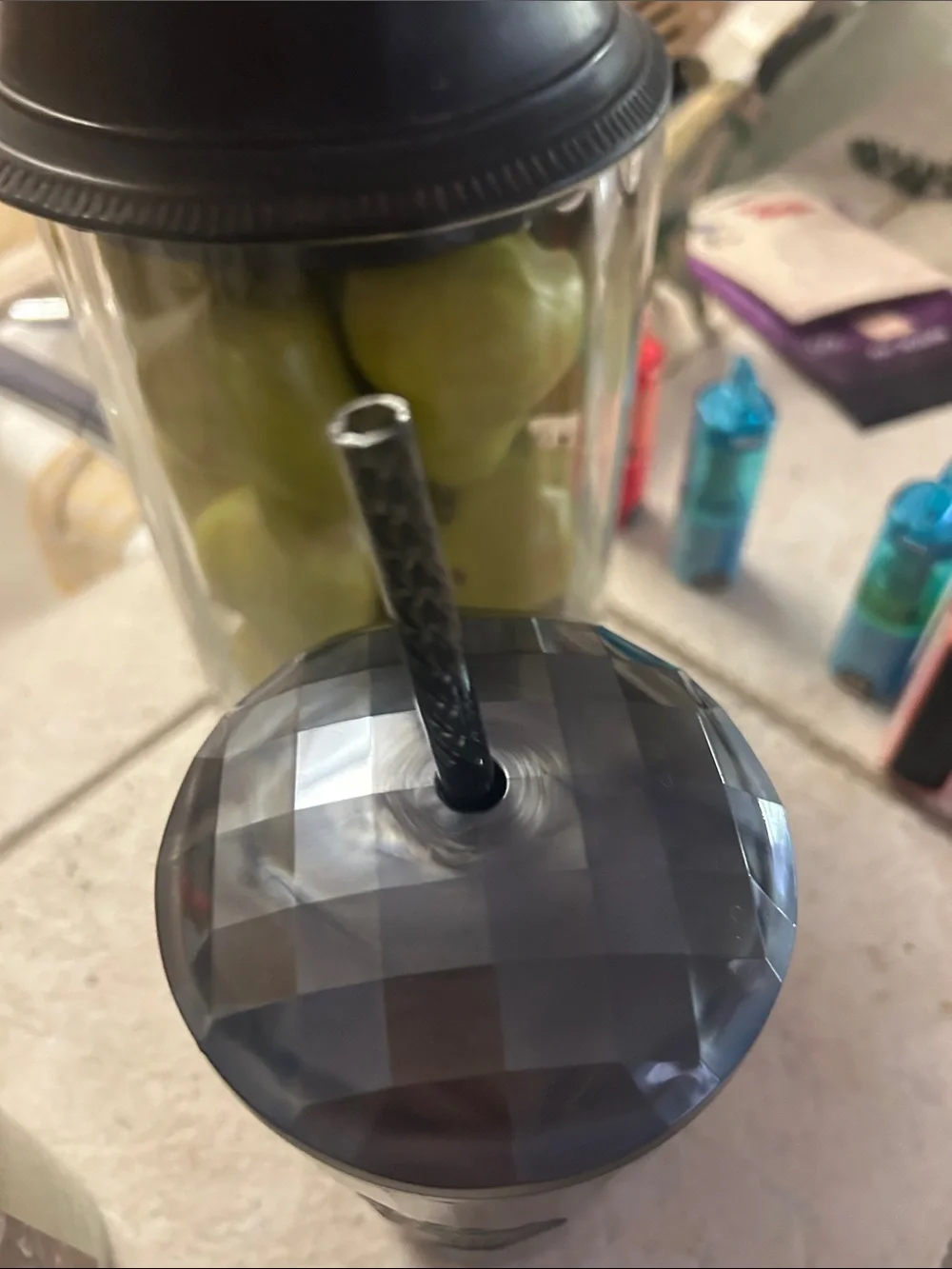 Starbucks Black Faceted Cold Cup with Straw